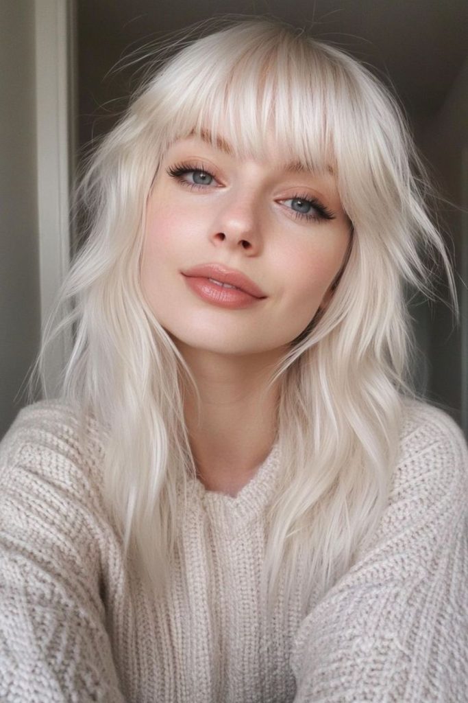Blunt icy bangs with delicate shimmer