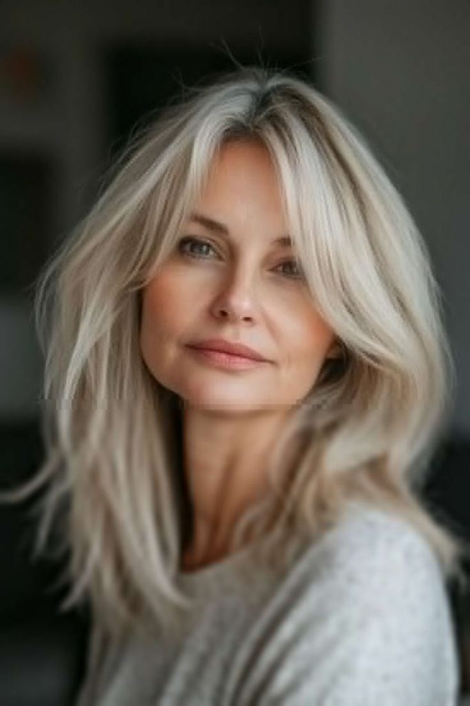 Platinum reflective hair with subtle curls