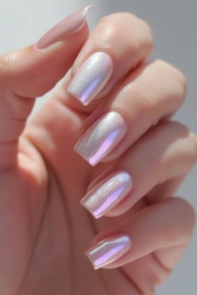 Translucent nails with hidden holographic shimmer