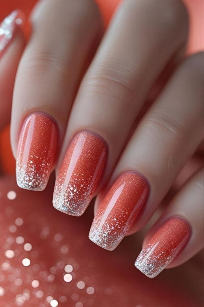 Sand coral shimmer gradient nail tips