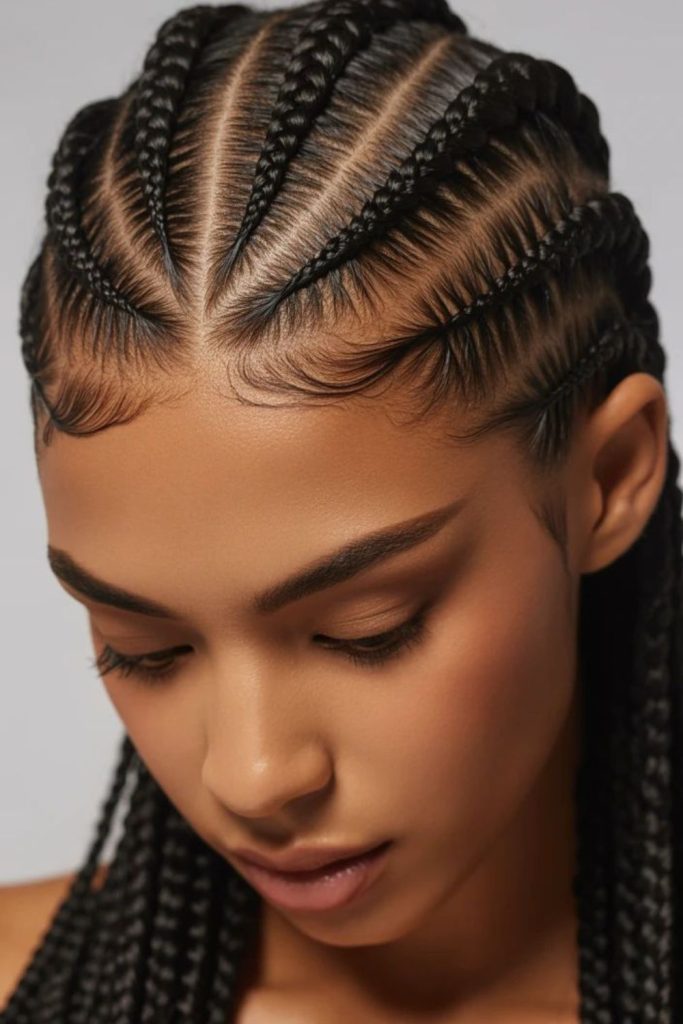 Geometric diamond-patterned scalp braids