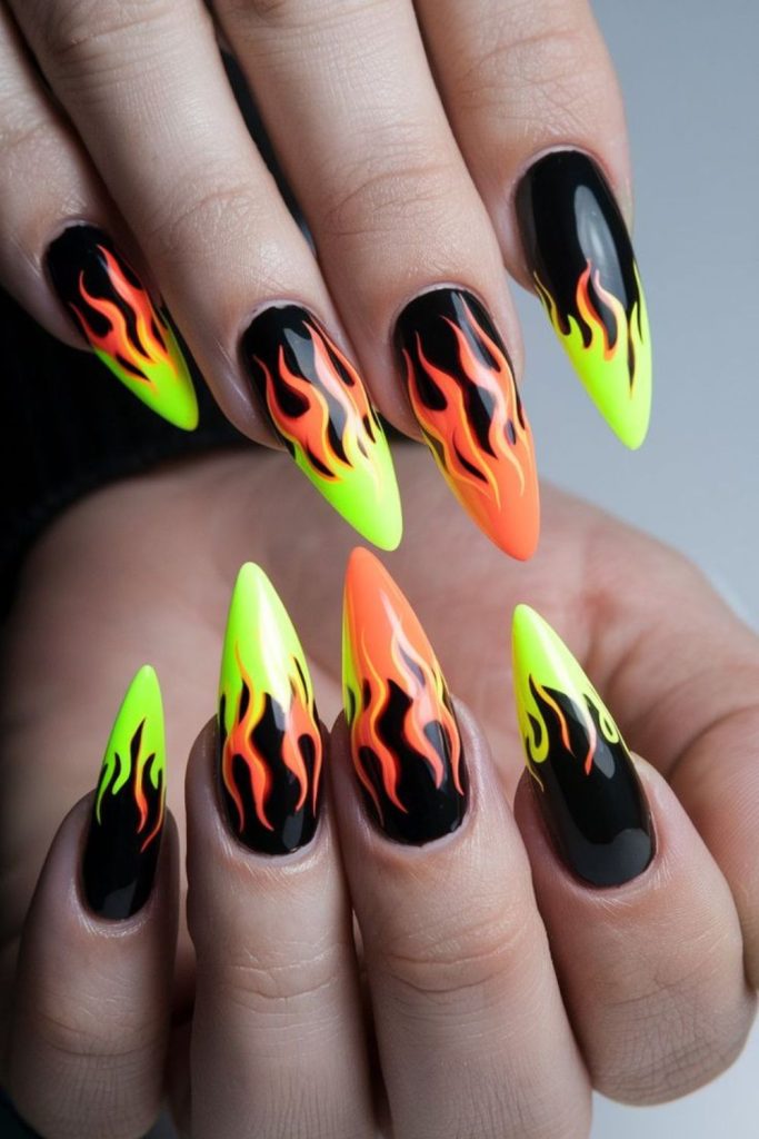Dual color flames on coffin nails.