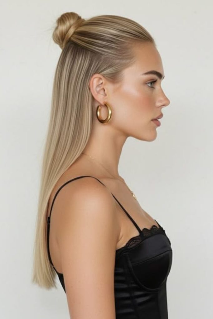 Beige straight hair with subtle underlayer