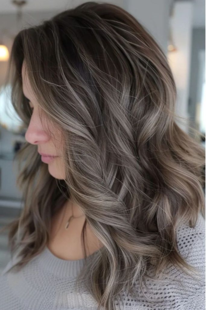 Face framing brunette with ash glow