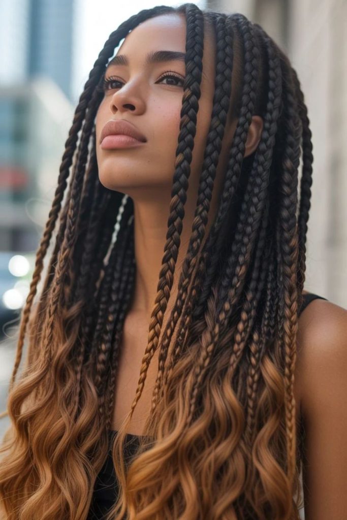 Dark layered braids with subtle shimmer