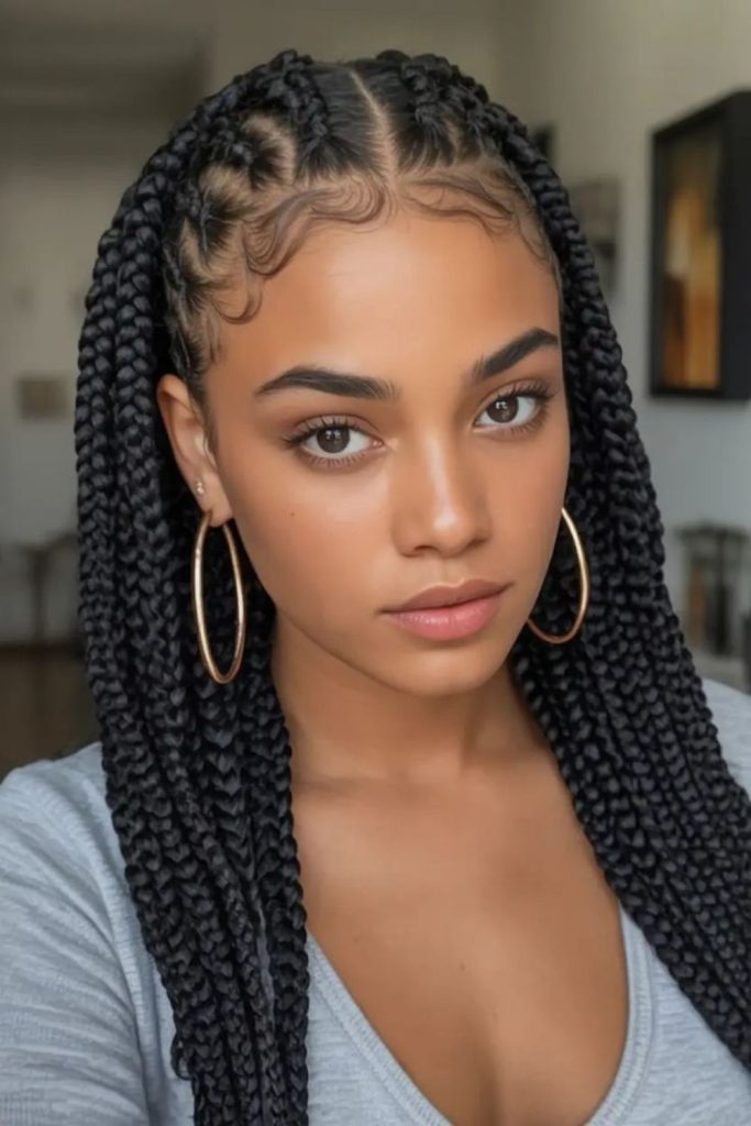 Curved dark braids moonlit effect
