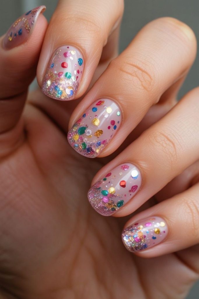 Bright colorful confetti style nail tips