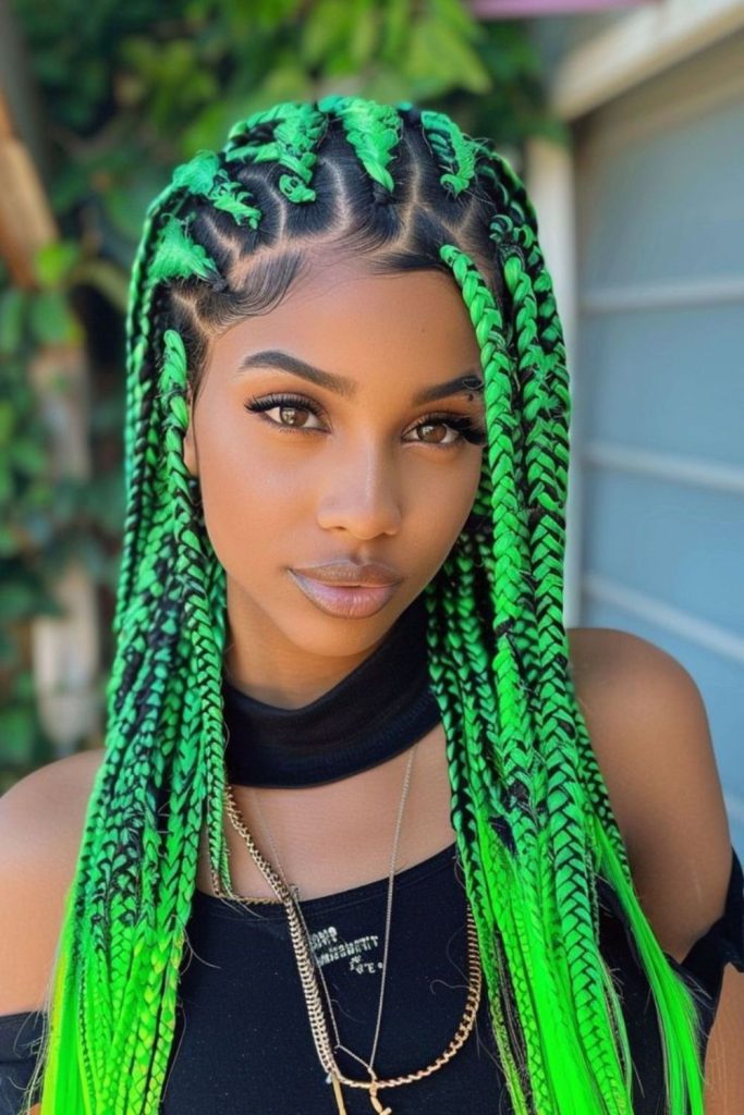 Neon accented wild jungle-inspired braids