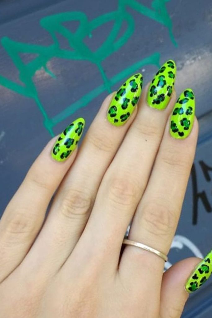 Neon leopard print nail design