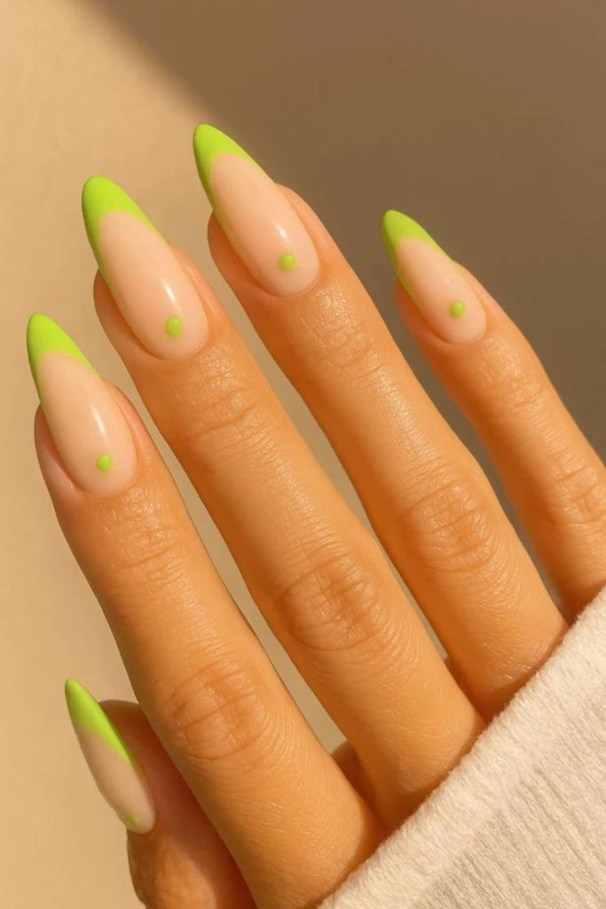 Lime outline minimalist neon nail design