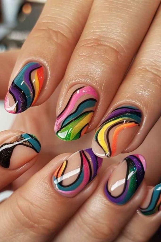 Fluorescent streaks across neutral nails