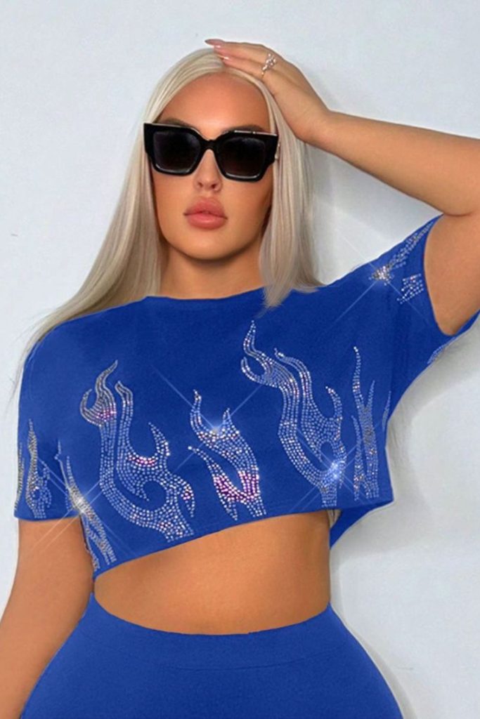 Blue crop top ripped leggings