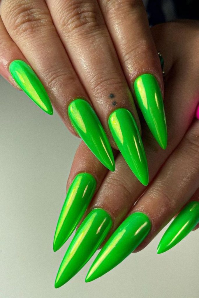 Metallic slime neon green nails
