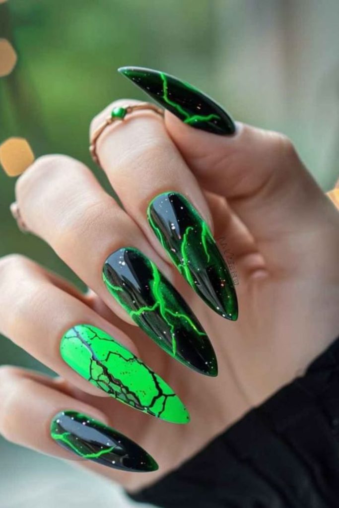 Smoky neon trail nail design