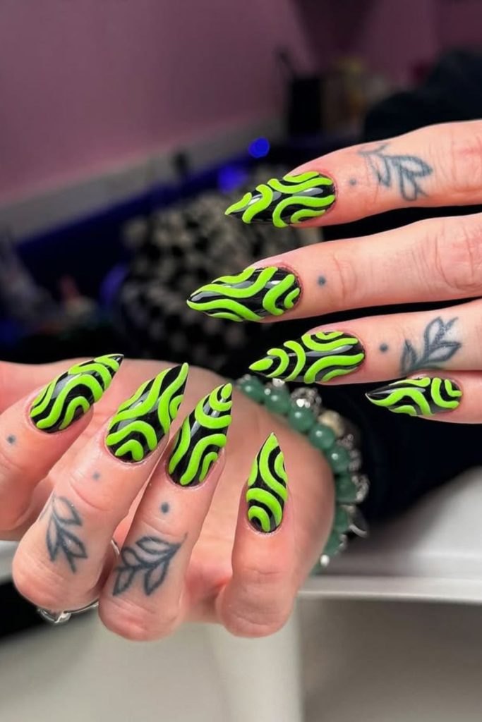 Neon zebra stripe nail pattern