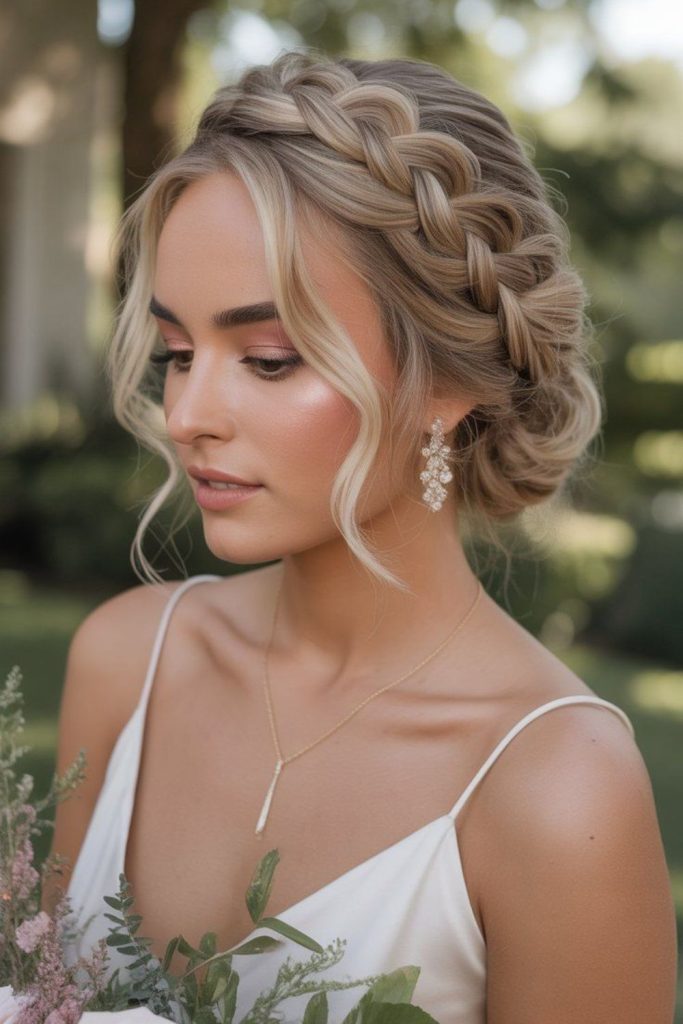 Intertwined braided low bun hairstyle elegance