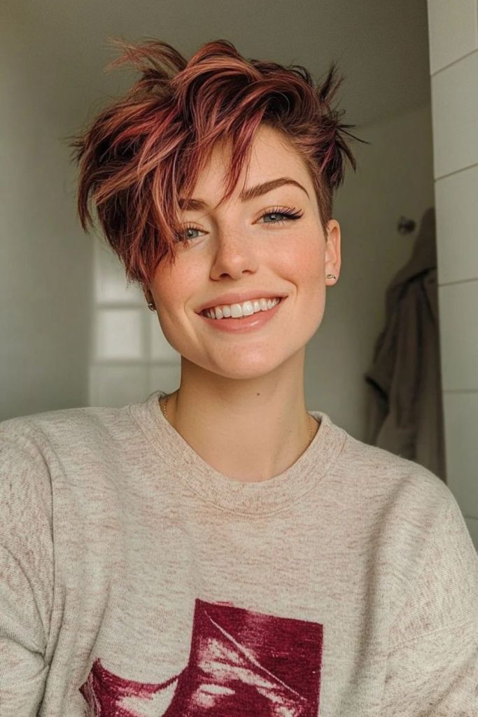Ember glow pixie red brown cut.
