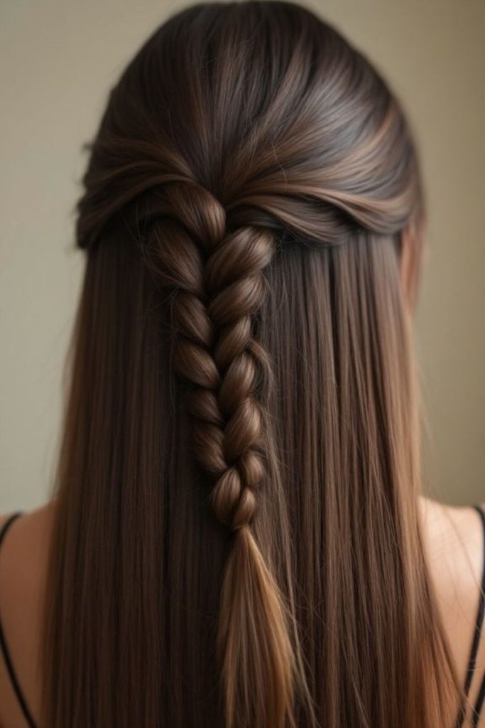 Chestnut straight hair with light flicks