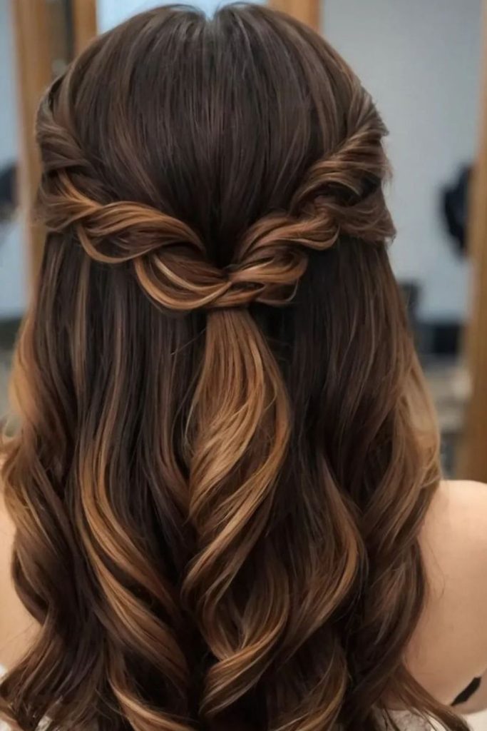 Twisted cascade flowing dramatic hairstyle look