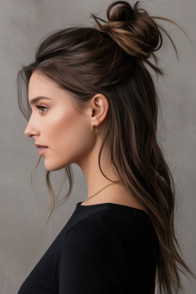 Chestnut hair cascading with gentle shimmer