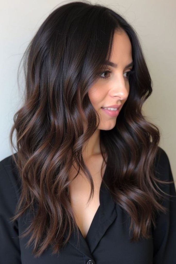 Maple glow threads in espresso brown hair.