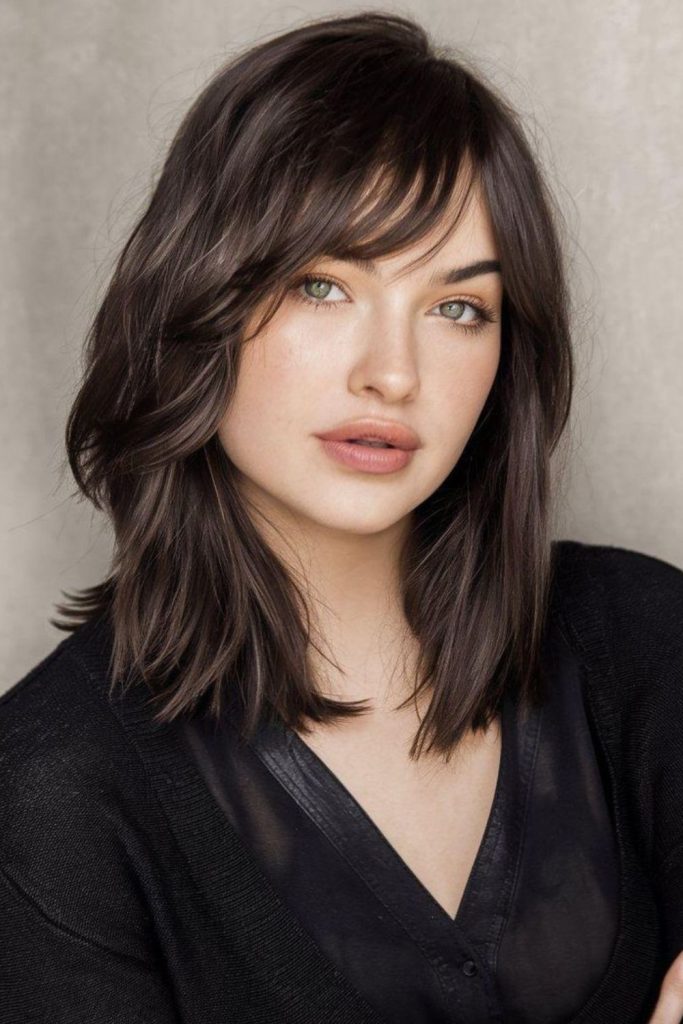 Airy feathered layers floating around face