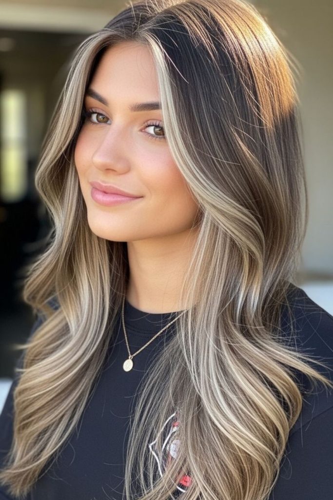 Frost dust ash balayage dark hair.