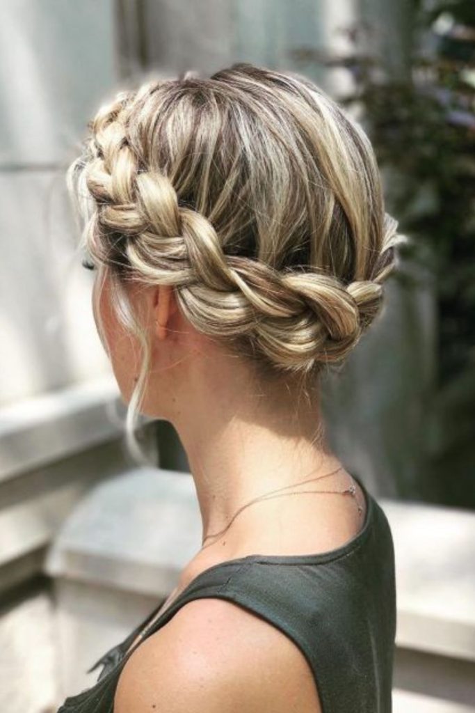Braided halo soft elegant hairstyle