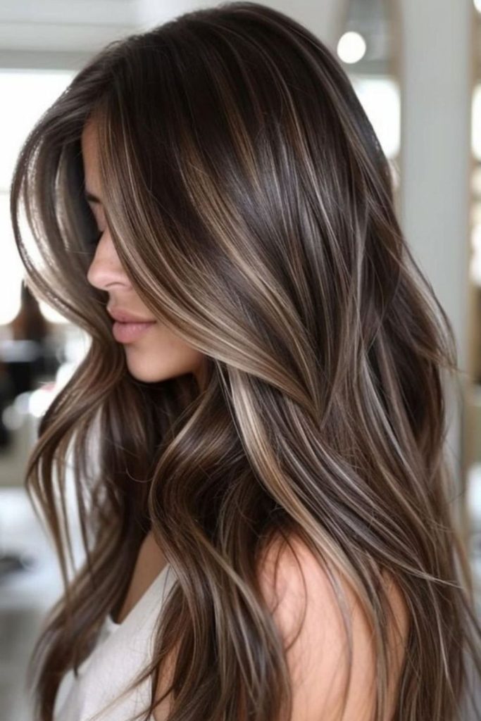 Soft cocoa ash blonde highlights flow