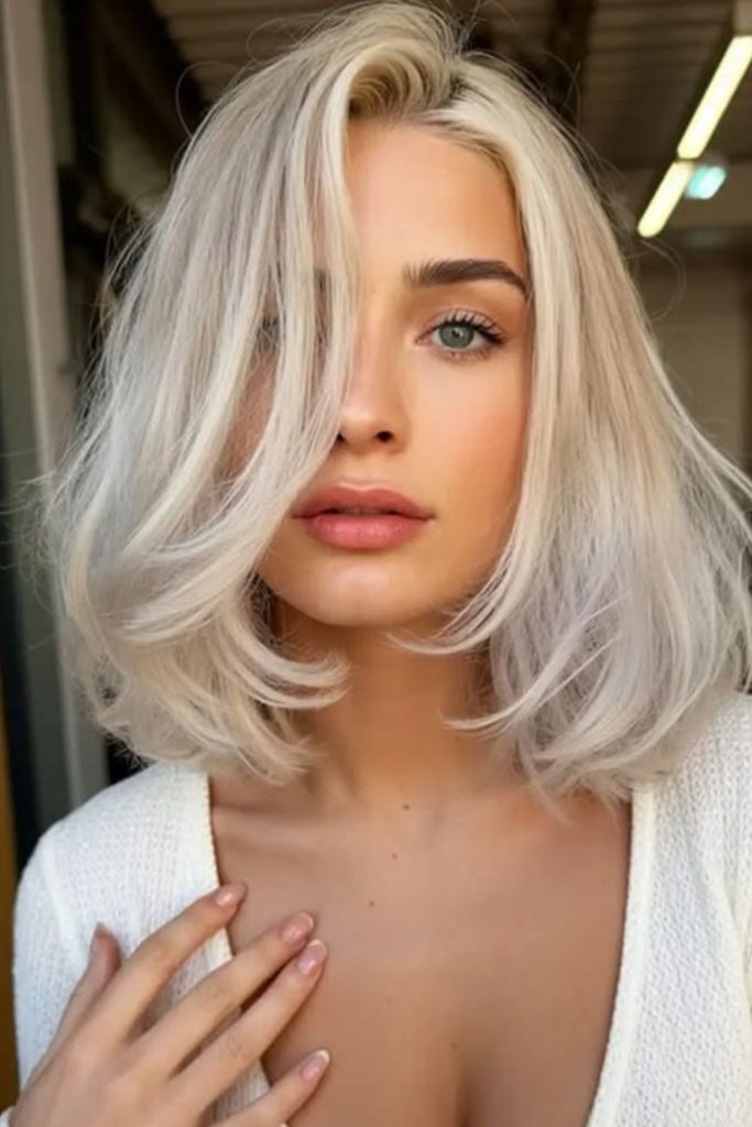 Long platinum bob with subtle layers