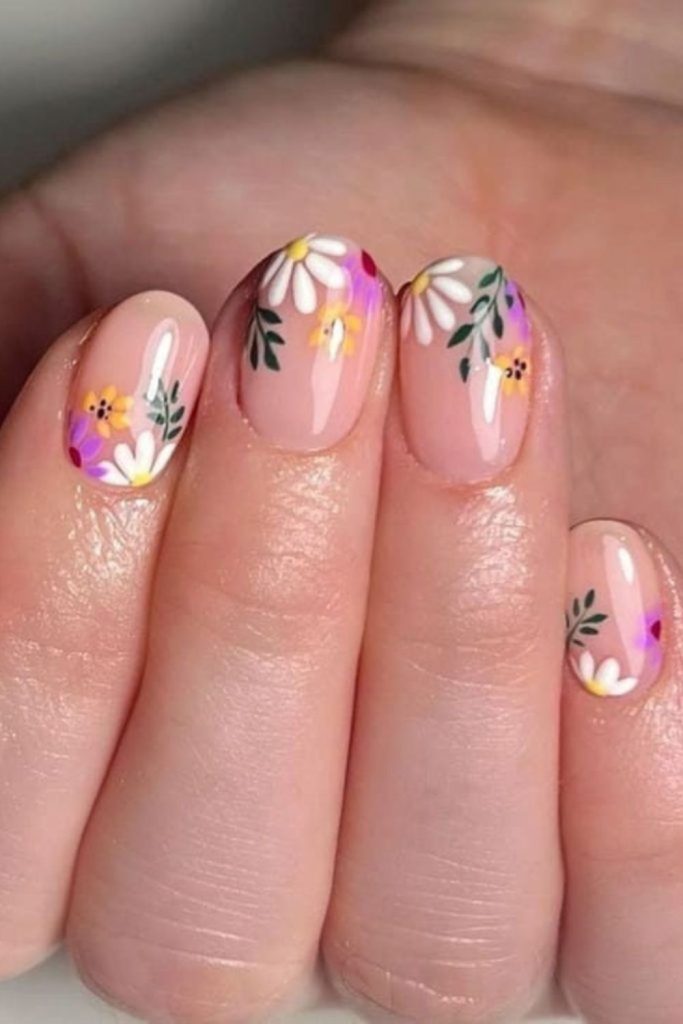 Soft frosted floral nail design