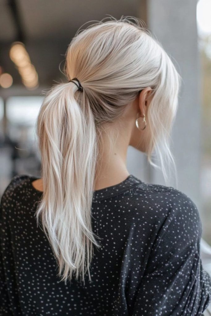 High platinum pony with flicked waves