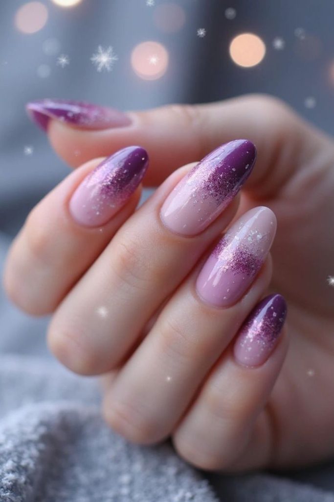Purple nails with icy silver specks