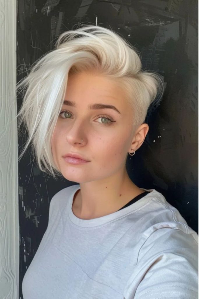 Short platinum pixie with hidden undercut