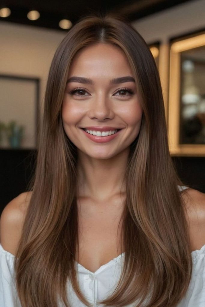 Glass straight sleek modern framing hairstyle