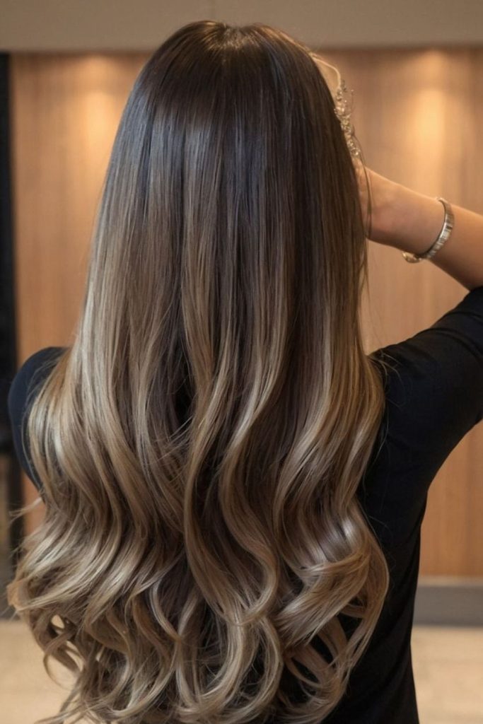 Chestnut straight hair with inward curl