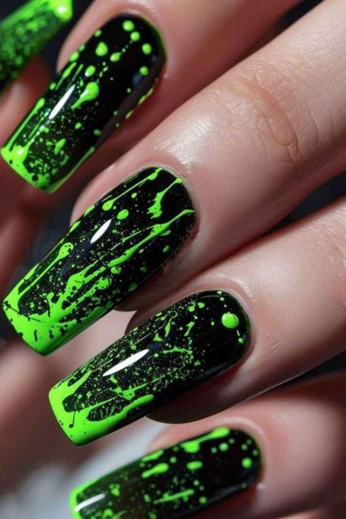 Glitch static neon nail art
