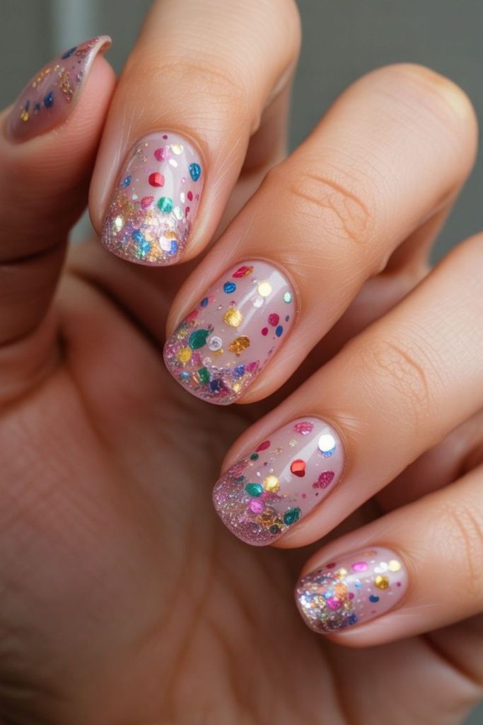 Pastel glitter confetti short nails