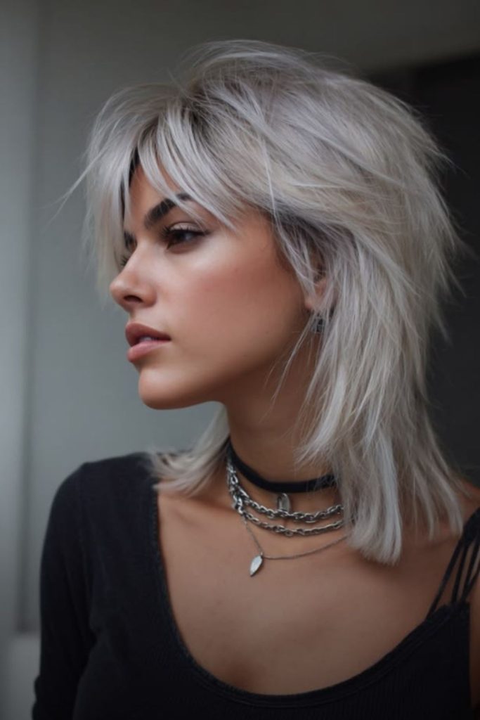 Choppy fringe accented with sparkling shimmer