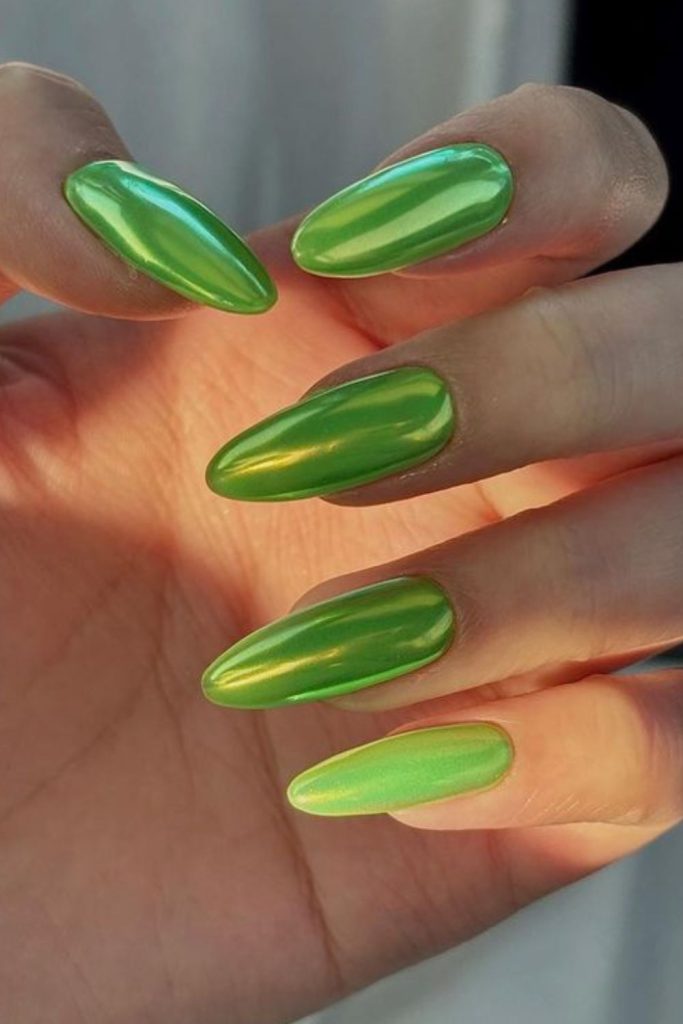 Neon glowstick vibrant lime nails