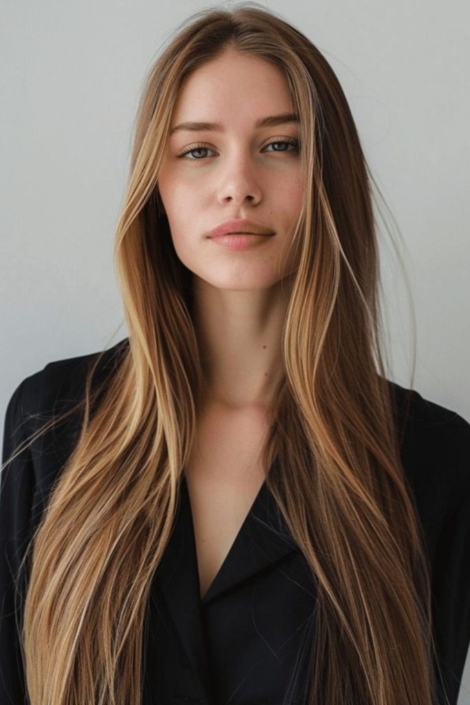 Golden long strands with soft highlights