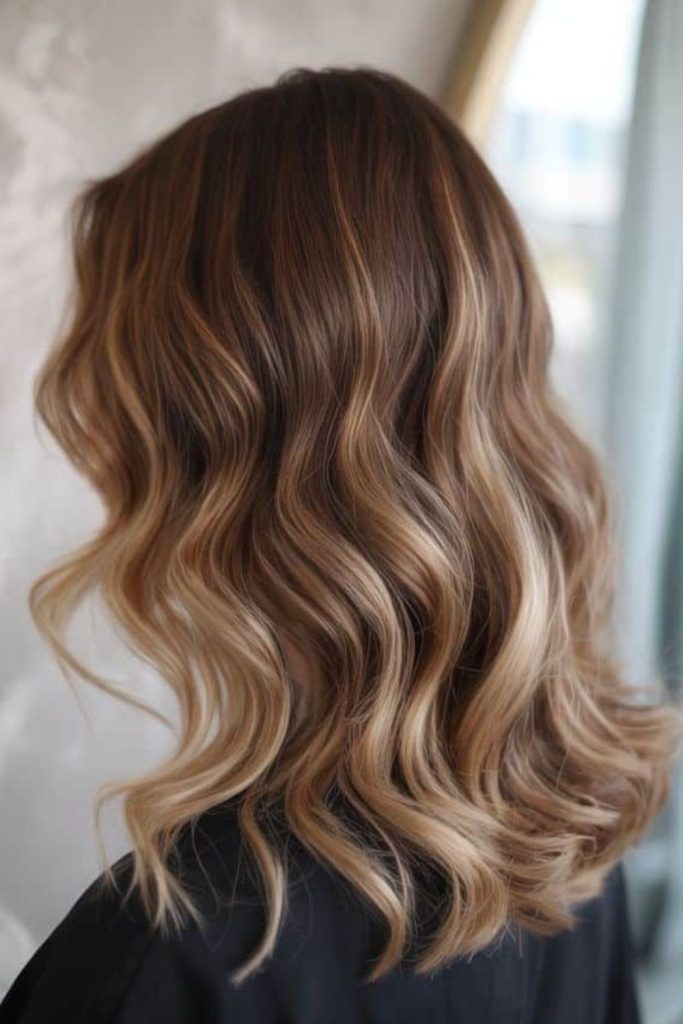 Brown hair with fine golden dust highlights.