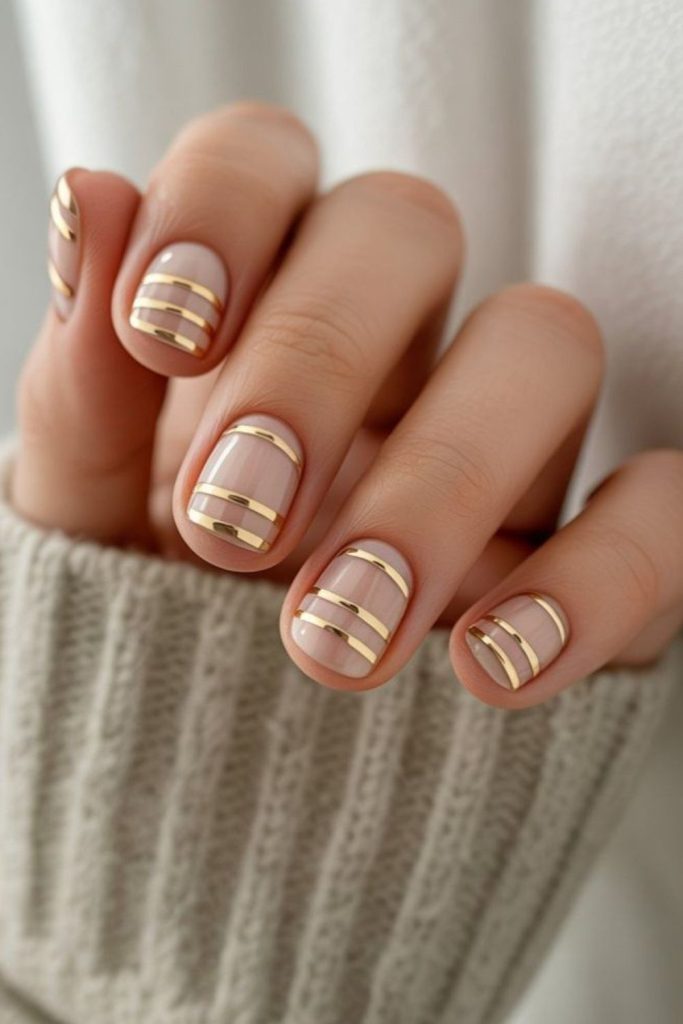 Fine gold line nails design