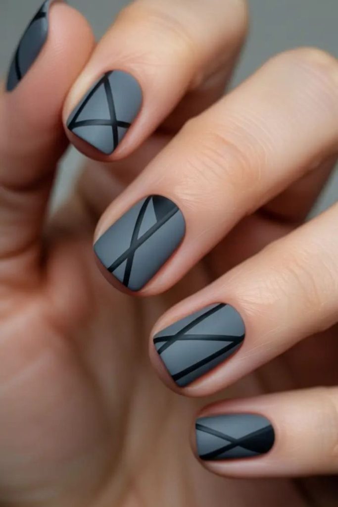 Pencil sketch inspired short nails