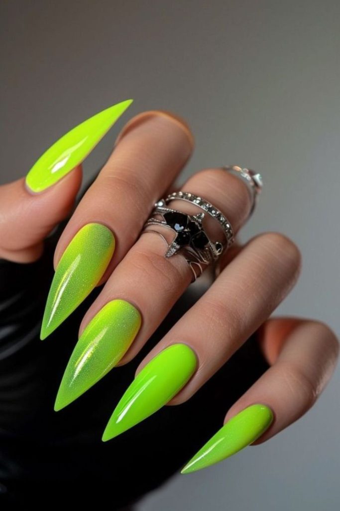 Bright highlighter neon green nails