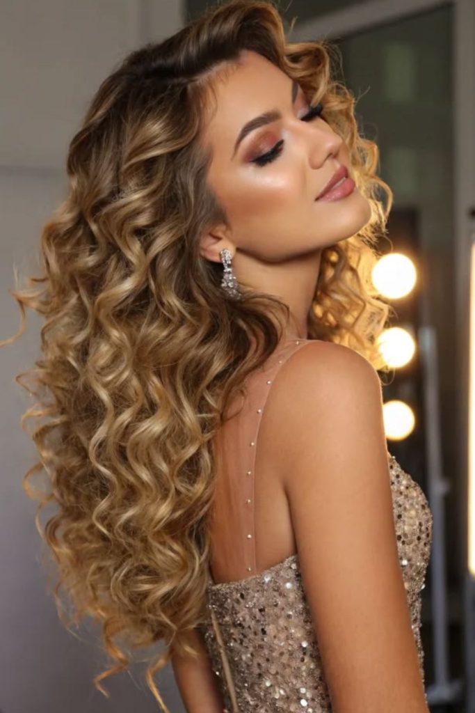 Honey curls layered soft warm hairstyle