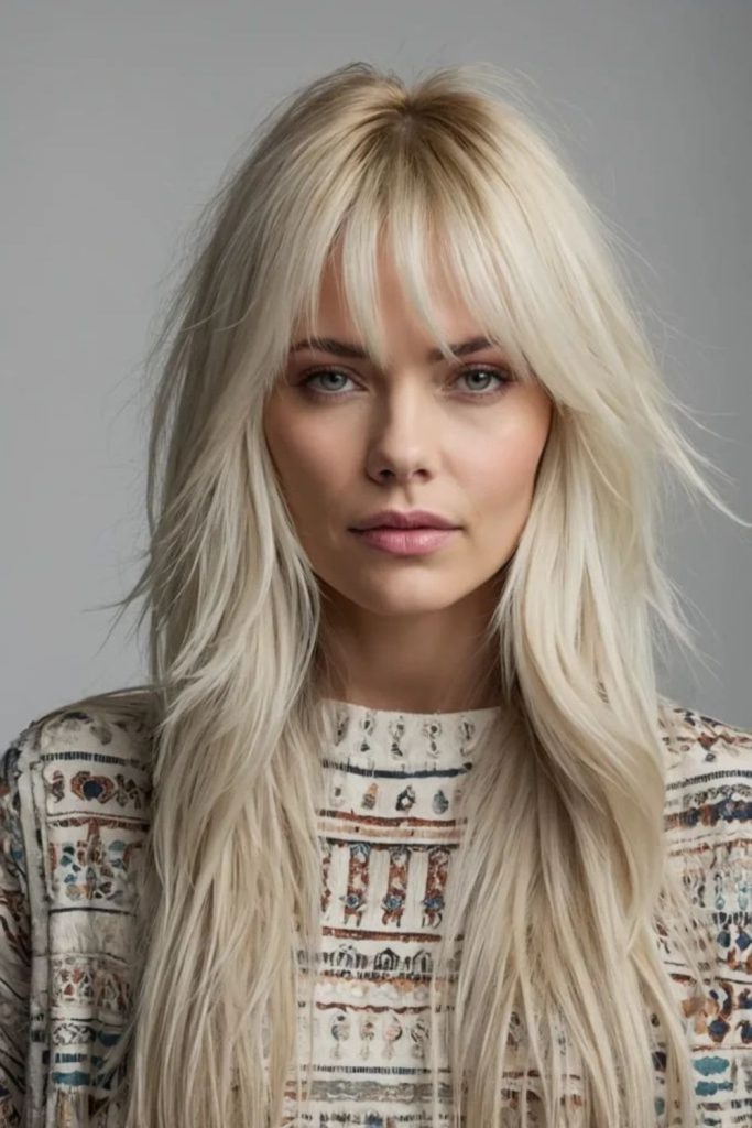 Side-swept platinum bangs with motion