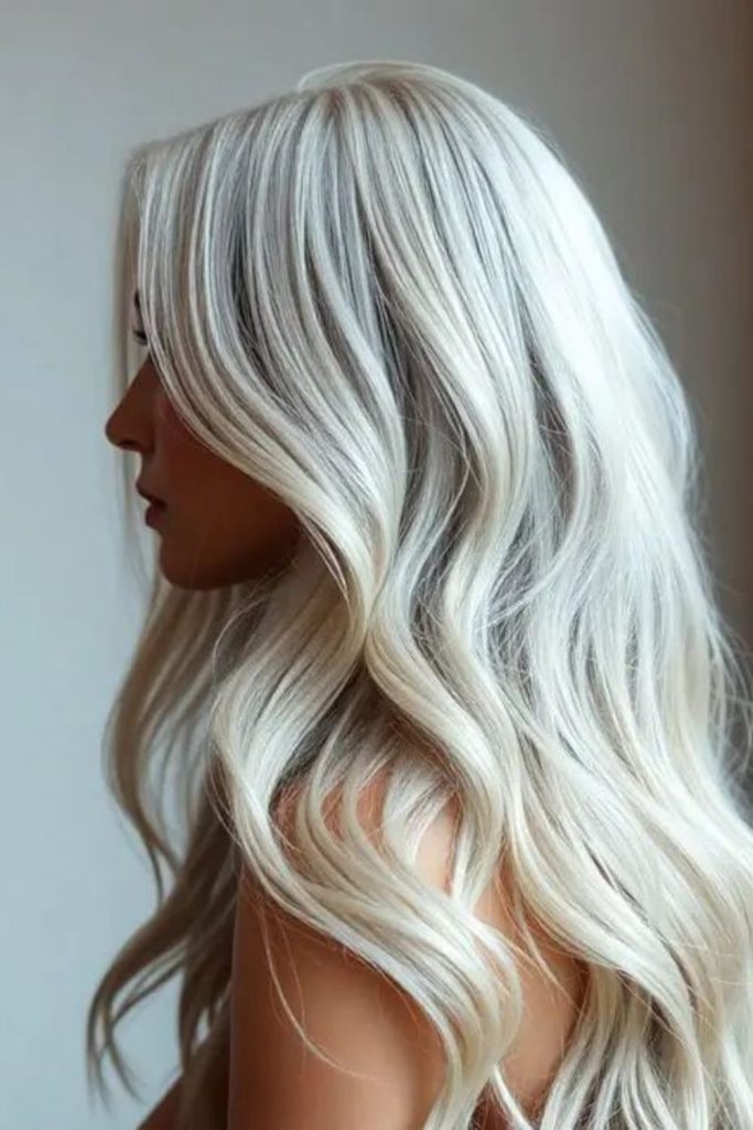 Loose platinum waves creating delicate veil