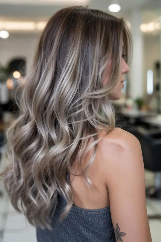 Whisper ash balayage dark hair.