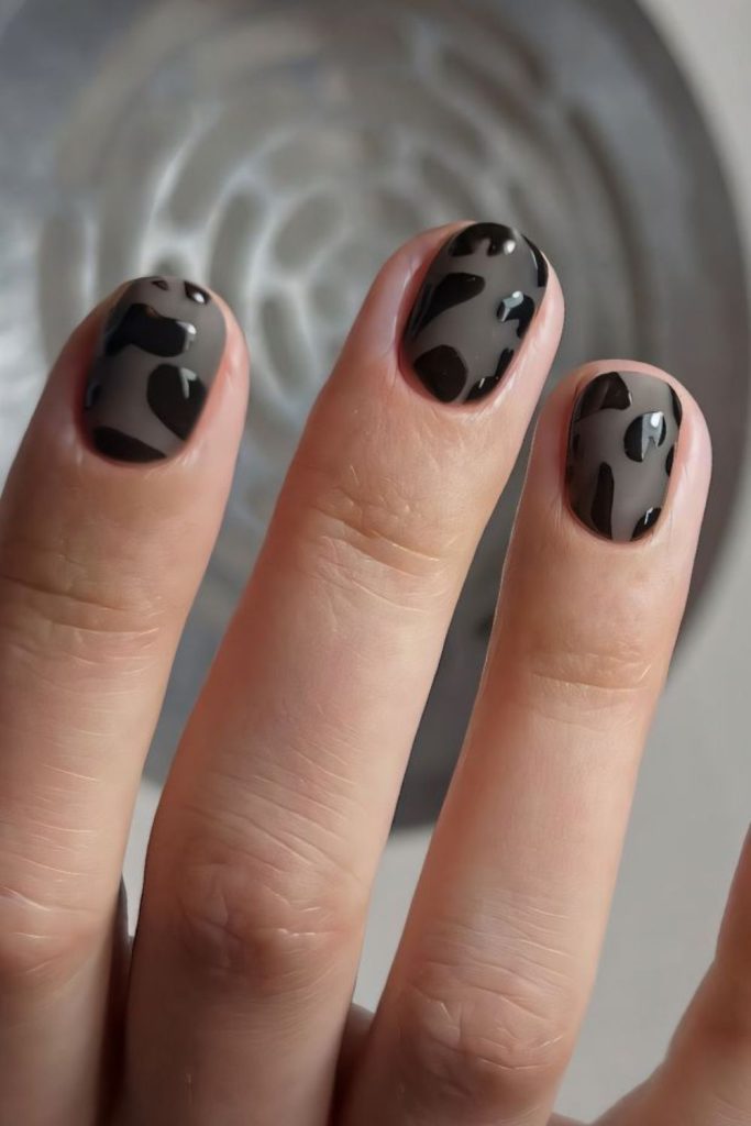 Abstract black ink blot nails